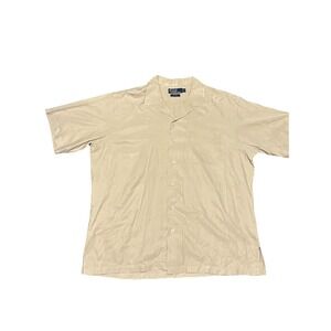 Vintage Polo Ralph Lauren Caldwell Shirt Men's XL Khaki Silk Blend‎ Loop Collar